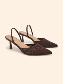 CUCCOO BASICS Fabric Fabric Stretch Back Strap High Heel Shoes Suitable For Commuting - Coffee Brown - View 4