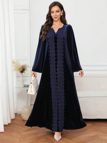 Al Najma Women's Elegant Lace Decor Arabian Dress - Blue - View 4