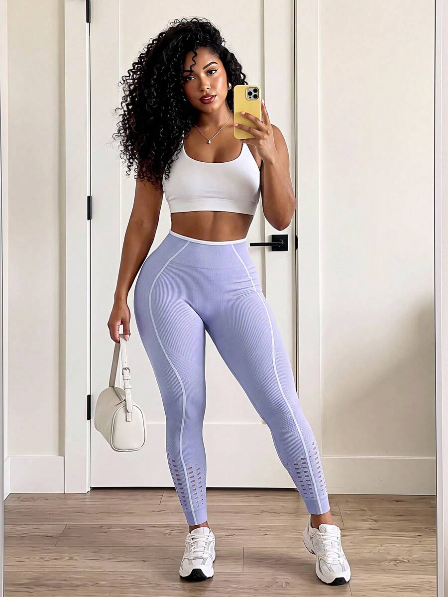 SHEIN Core Rhythm Women's High Waist Seamless Sports Leggings - Purple - View 1