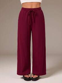 SHEIN Tall 女款夏季鄉村音樂會海灘穿搭，波希米亞風，基礎極簡，水洗，100%純棉，白色 - 酒紅色 - 查看 10