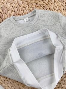SHEIN Baby Girl Autumn/Winter Cute Versatile Letter Print 2 In 1 Pullover Sweatshirt And Casual Sports Long Pants Set - Grey - View 5