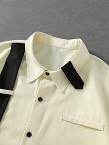 ROMWE MEN Men's Tie Patchwork Loose Short Sleeve Shirt - Apricot - View 2