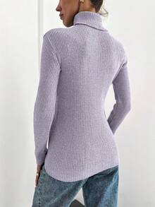 EURMUSE Turtleneck Ribbed Knit Drop Shoulder Sweater - Dusty Purple - View 2