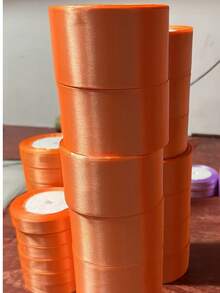1 Rollo de Cinta de Satén de Poliéster - Caja de Regalo, Caja de Caramelos, Caja de Pastel, Cinta de Decoración de Flores Frescas (Teñida a Máquina con Ligera Diferencia de Color) - Naranja brillante - Ver 2