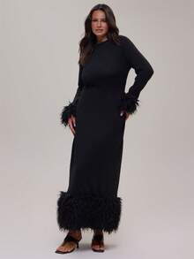 MUSERA Plus Size Black Frill Detail Long Sleeve Maxi Dress Winter Fall Going Out Womens Outfit - Black - View 4