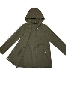 SHEIN Drawstring Waist Hooded Coat Fall Winter Cloth For Women - Army Green - View 8