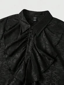 ROMWE MEN Men's Leopard Print Jacquard Ruffle Gothic Shirt - Black - View 3