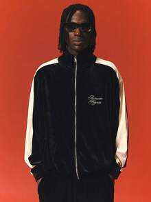 SUMWON Velvet Zip-Up Track Jacket With Contrast Side Stripe And Script Embroidery Logo Detail - Multicolor - View 6