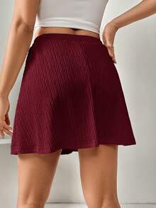 SHEIN Essnce 女款休閒百搭純色短裙褲 - 中紫紅色 - 查看 2