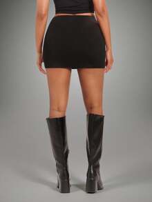 Radiana Women's Rhinestone Decorated Fitted Mini Skirt Shorts - Black - View 7