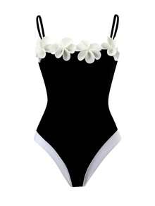 Swim Oasis 2026 Spring/Summer New Plus Size One-Piece Swimsuit, Fashionable High-End Elegant Floral One-Piece Swimsuit For Women - Black - View 5