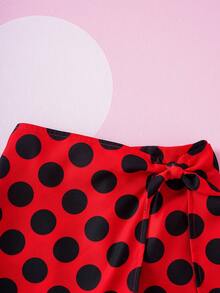 Miraculous Ladybug X SHEIN 2pcs/Set Casual Style Girls Tee Outfit, Round Neck Short Sleeve Top Paired With 2 In 1 Skirt, Miracle Girl Collaboration Girls Tee Set - Multicolor - View 5