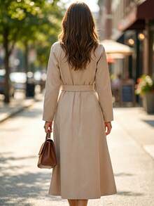 SHEIN Elenzya Women's Autumn Fashion Belted Trench Coat - Khaki - View 2