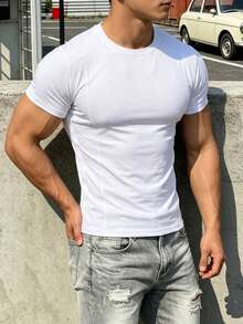 Gym Rark Men's Solid Color Casual Versatile Daily Travel Sports T-Shirt, Gym - White - View 4