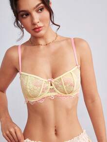 Elorette 甜美可愛雙色蕾絲無鋼圈內衣 - 黃色 - 查看 4
