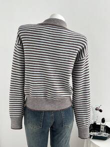 Sweetra Women's Striped Colorblock Casual Versatile Daily Wear Cardigan - Multicolor - View 3