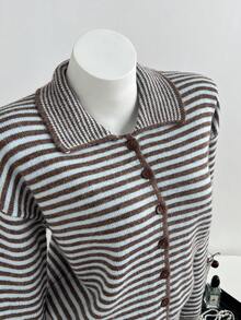 Sweetra Women's Striped Colorblock Casual Versatile Daily Wear Cardigan - Multicolor - View 6