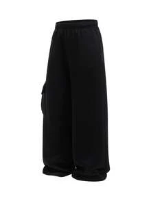 Tween Boy Patch Decor Drawstring Waist Pocket Casual Sweatpants - Black - View 2