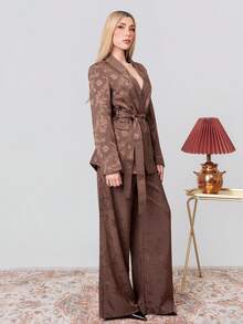 PRISCILA ESCOTO PRISCILA ESCOTO European Style, And Versatile. Slim-Fit Design With Shoulder Closure And Waist Shaping For A Slimmer Look. Satin Jacquard Lace-Up. Elegant And Fall - Coffee Brown - View 2
