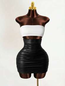 VaVaBold Women's Solid Color Simplistic Fashionable Casual Everyday Skirt - Black - View 4