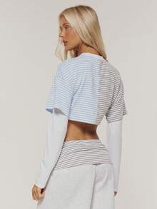 MUSERA Contrast Colour Striped Graphic Logo Long Sleeve Top Winter Casual Day Outfit Cool  White Womens Top - Multicolor - View 5