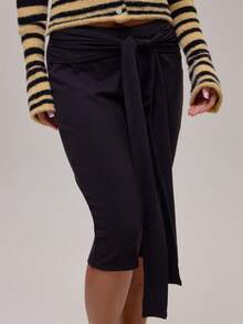 MUSERA Plus Size Black Tie Detail Capri Pants Winter Fall Going Out Womens Outfit - Black - View 5
