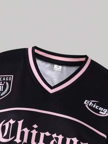 SHEIN Sparklyn 青少年女孩秋季套裝 連帽衫與運動衫組合，黑色字母印花運動衫搭配黑色長褲，秋冬休閒款，秋季領口設計 - 彩色 - 查看 6