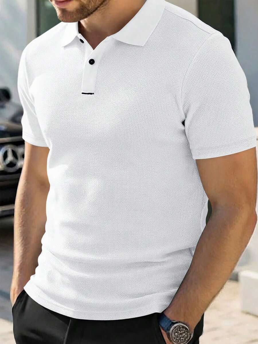 Manfinity Homme 男士夏季白色短袖時尚百搭POLO衫 - 白色 - 查看 1