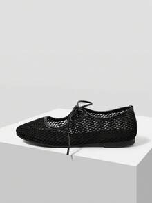 Mnmlis Hollow Mesh Mary Jane Flats - Black 2 - View 3