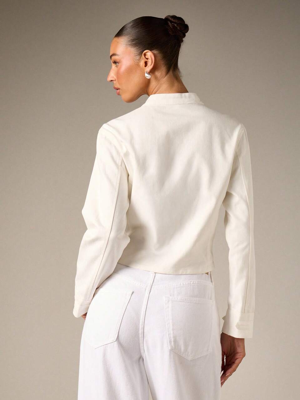 AiiRZ Cropped Military Jacket With Silver Metal Eyelets