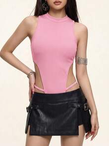 Rina Fox 女款無袖細肩帶性感連身衣 極簡修身背心上衣 粉色 秋季 外出夜生活穿搭 - 粉色 - 查看 5