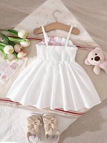 SHEIN Playful Pals Baby Girls Cute Casual Heart Pattern Dress - White - View 3
