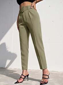 Aveloria Modichic Solid Belted Tapered Pants  - Green - View 3