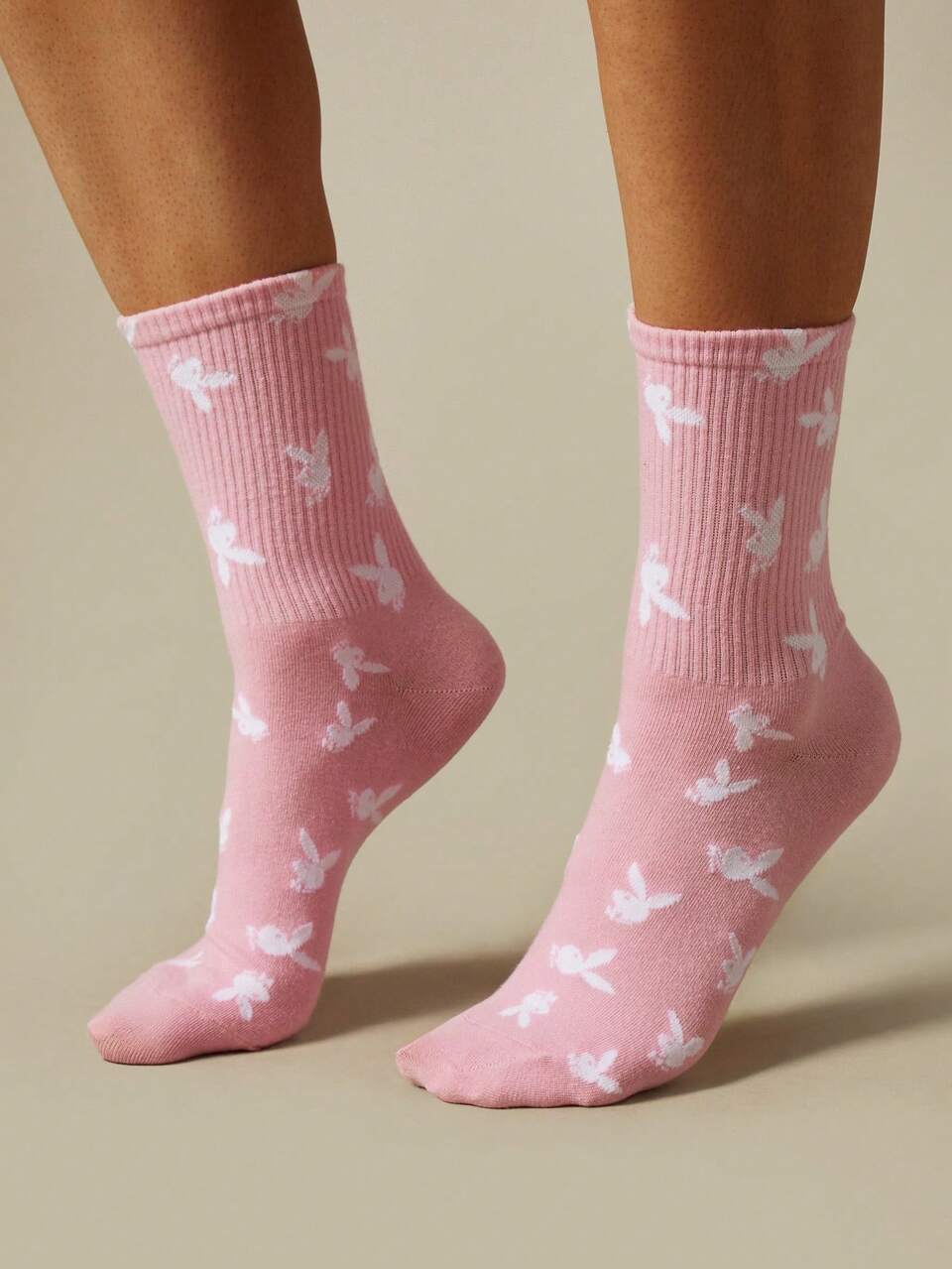 Missguided x Playboy Ribbed Crew Socks With Allover Bird Print