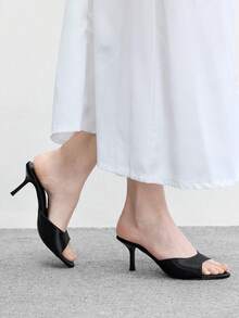 CUCCOO BIZCHIC 女款經典舒適百搭優雅度假休閒穆勒高跟涼鞋 - 黑2色丁 - 查看 4