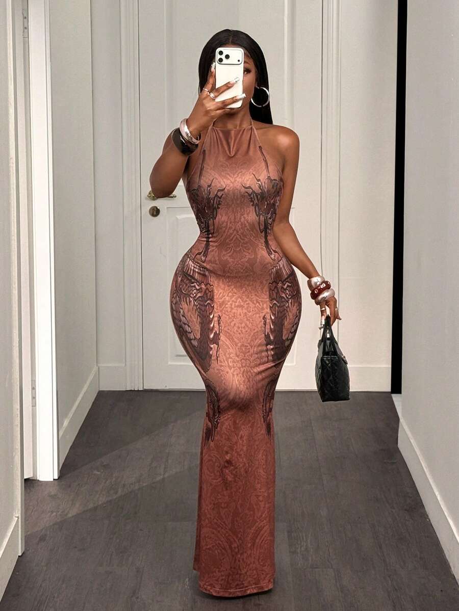 BamGleam 女款優雅收腰派對短款掛脖洋裝