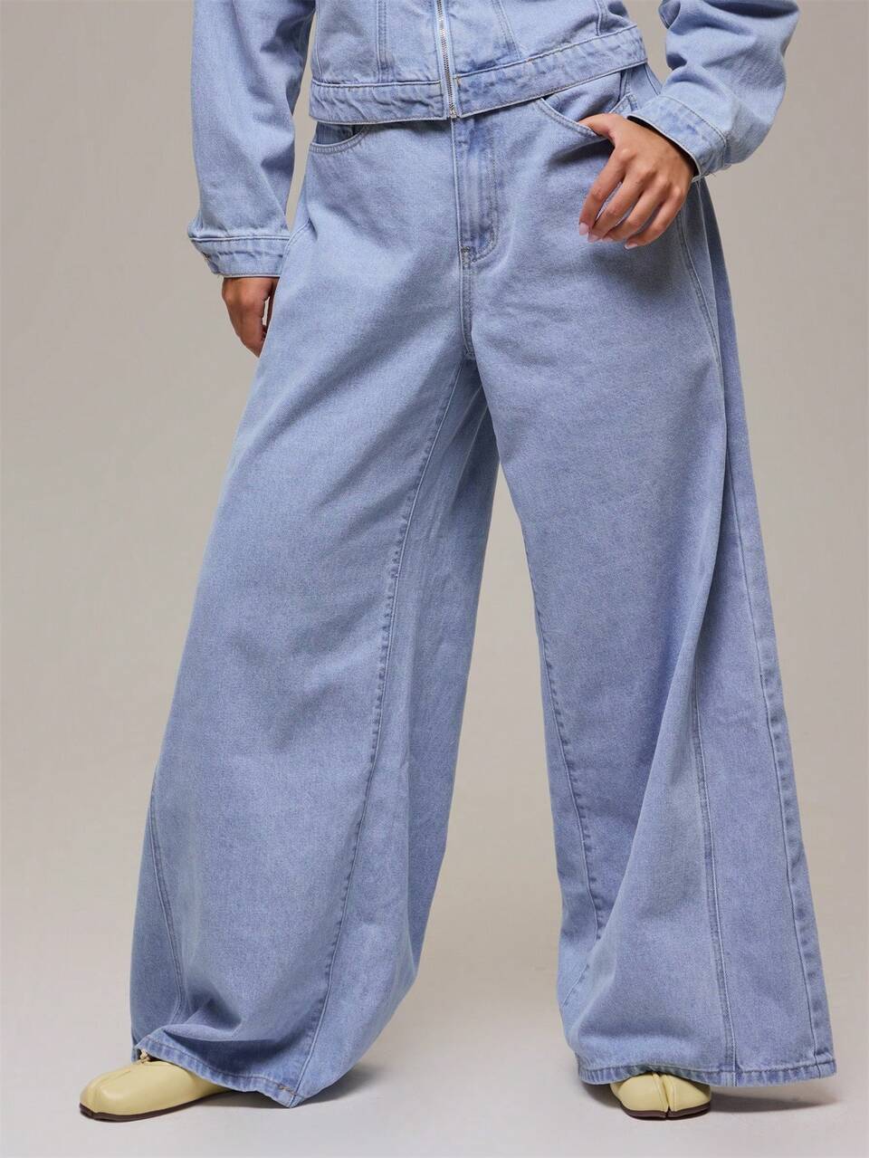 Jeans de Mezclilla Azules Oversize Talla Grande Invierno Otoño Casual Top Conjunto de Día Cómodo Conjunto Cool