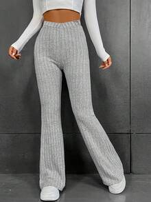 SHEIN EZwear 高腰喇叭褲 - 灰色 - 查看 3