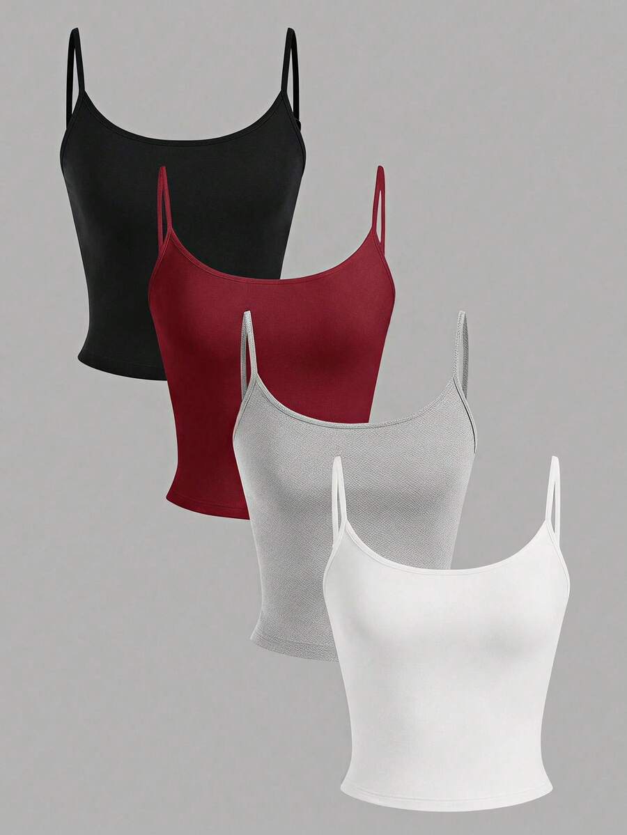 SHEIN PETITE 4件組休閒百搭純色女款細肩帶背心套裝 - 彩色 - 查看 1