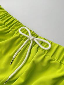 Mawevolt Plus Size Women's Fluorescent Green Minimalist Casual Set Hoodie Zip-Up Loose Relaxed Wide-Leg Capri Pants Drawstring Two Pieces Set Fall - Green - View 8