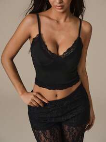 Lumalex 3pcs Sexy Lace Robe, Sweetheart Collar Camisole & Lace Pants Women Sleepwear Set - Black - View 6