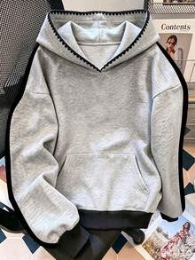 Resyla Sweatshirt Lengan Panjang Kasual Wanita dengan Tudung dan Motif Blok Warna untuk Sehari-hari - MultiWarna - View 2
