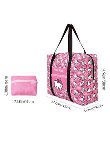HELLO KITTY AND FRIENDS | SHEIN 可愛貓咪印花可折疊旅行托特包，大容量，行李套筒設計，輕量旅行/上學適用，附前口袋 - 黑粉白 - 查看 9