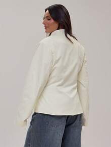 MUSERA Plus Size White Long Sleeve Tie Detail Top Winter Fall Going Out Womens Outfit - Beige - View 4
