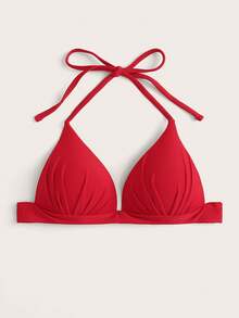 Swim Vcay Summer Beach Halter Triangle Swimming Top - Red - View 3