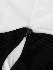 EMERY ROSE Atasan Wanita Ukuran Besar untuk Liburan Kasual, Kerah Warna Kontras, Lengan Panjang, Desain Kancing, Musim Gugur - Hitam dan Putih - View 6