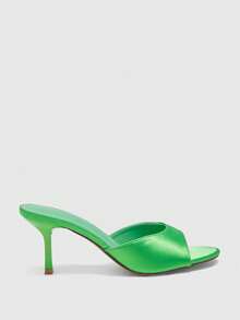 CUCCOO BIZCHIC Ladies Classic Comfort Versatile Elegant Vacation Casual Mules High Heel Sandals - Green satin - View 2