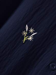 Rusticease 休閒花卉刺繡襯衫與長褲套裝，海軍藍，適合日常旅行、居家、秋季居家休閒 - 藏蓝色 - 查看 5
