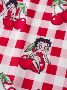 Betty Boop x SHEIN Women's Plaid Cherry Print Casual Everyday Hipster Panties - Red - View 12