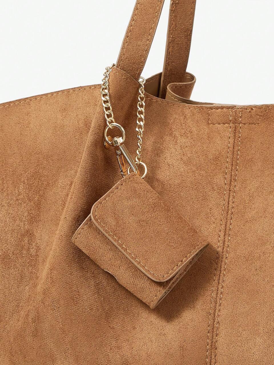 SHEIN Maija Ladies Fashionable Simple Versatile Classic Vintage Brown Suede Tote Shoulder Bag, Commuter Office Dating Daily Shopping